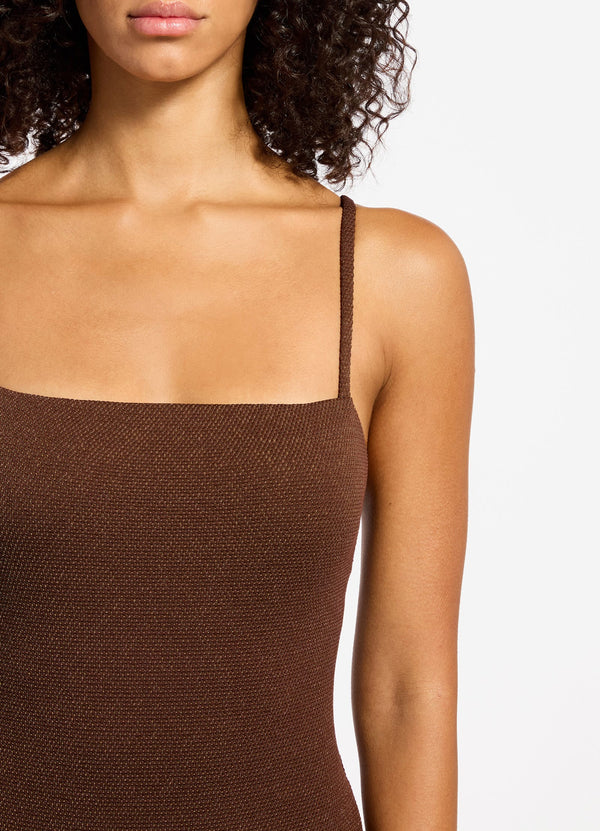 Tirari Nights Minimal Tank One Piece - Chocolate