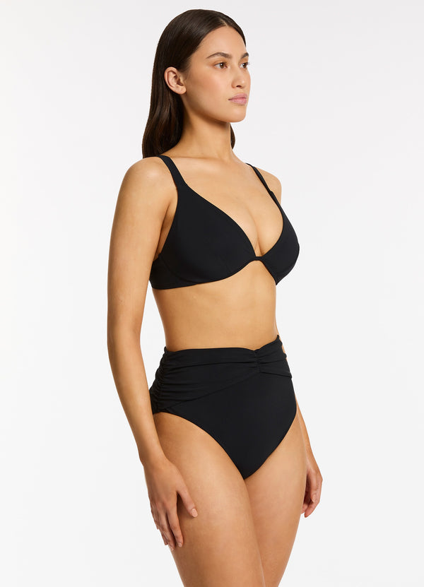 Jetset High Waist Ruched Bikini Bottom - Black