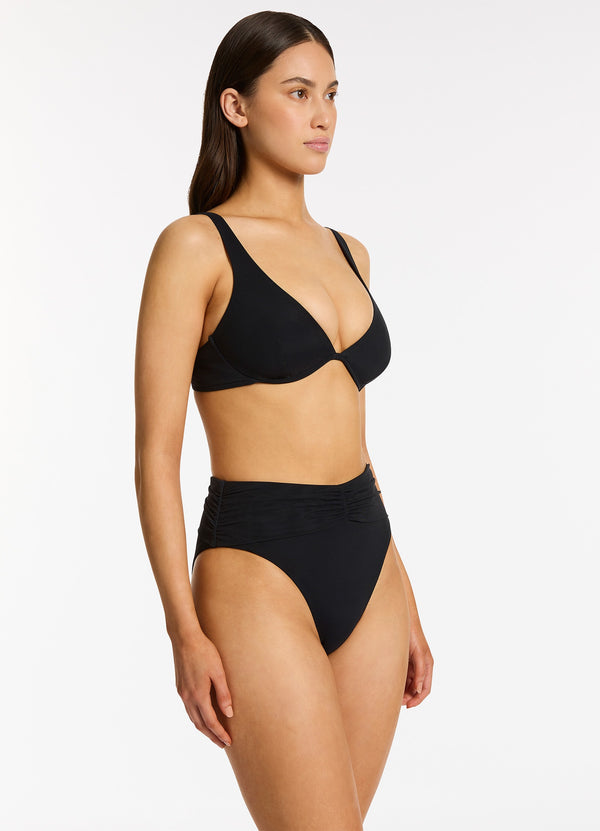 Jetset Lure High Leg High Waist Bikini Bottom - Black