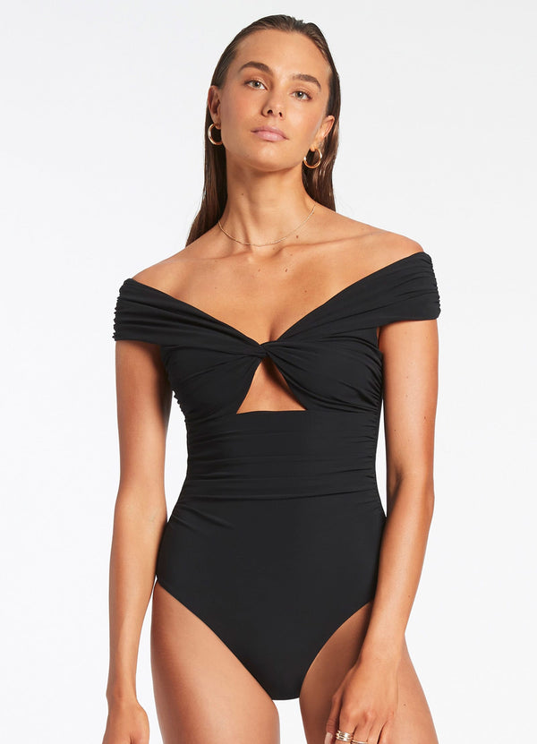 Jetset Twist Off Shoulder One Piece - Black