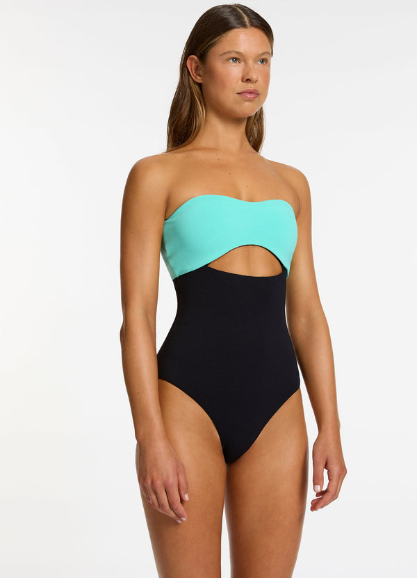 Versa Rib Cut Out Bandeau One Piece - Black / Dolce