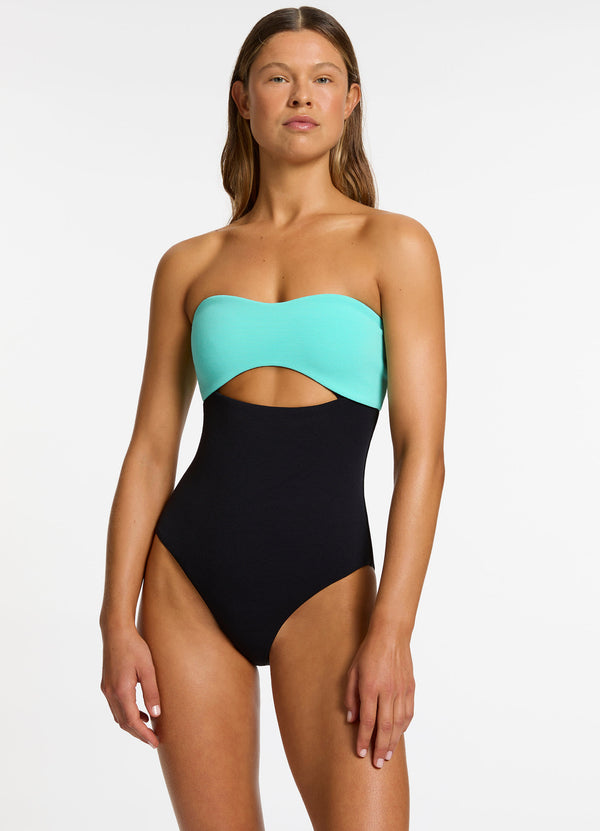 Versa Rib Cut Out Bandeau One Piece - Black / Dolce