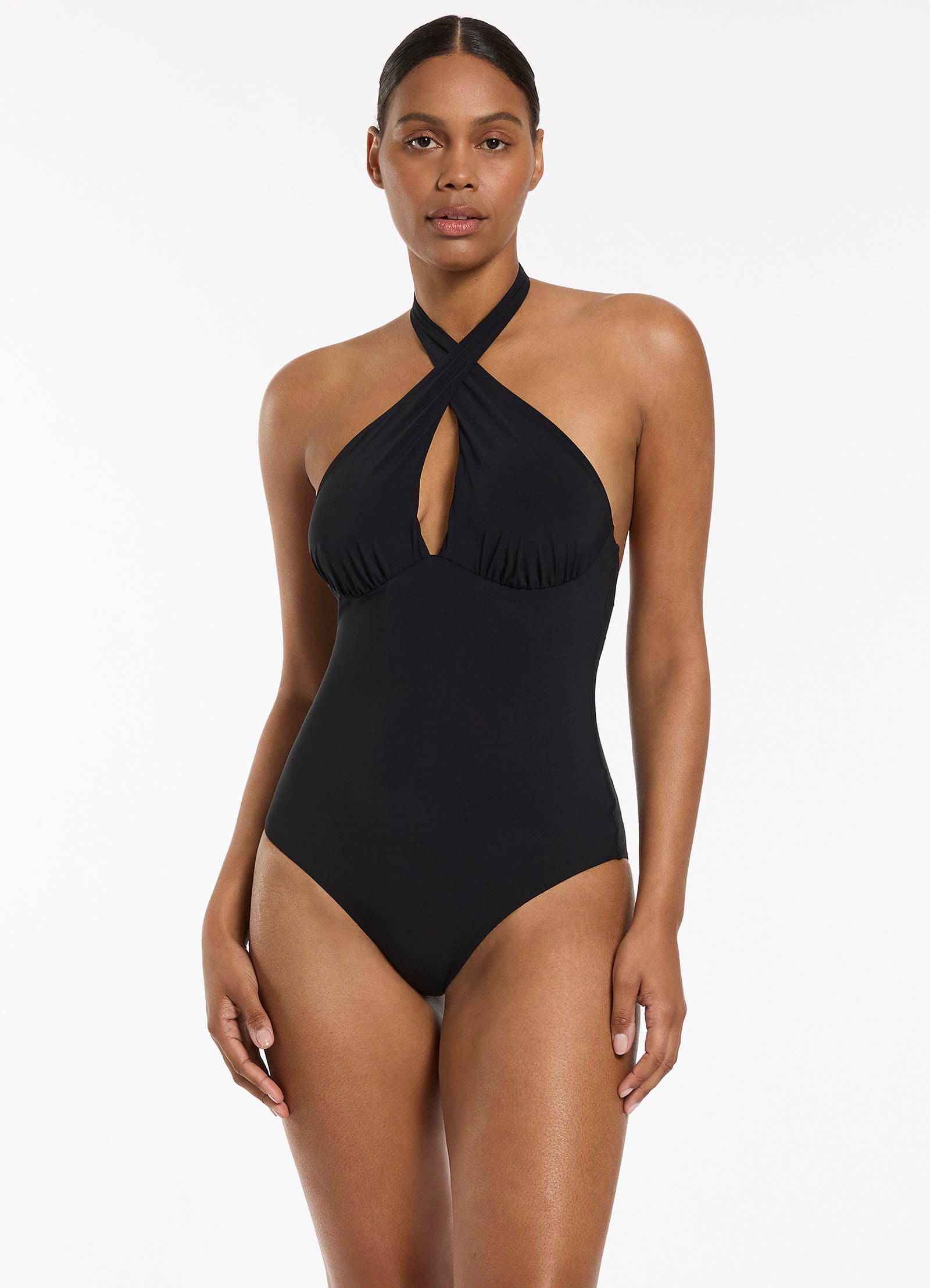 Black halter one piece on sale