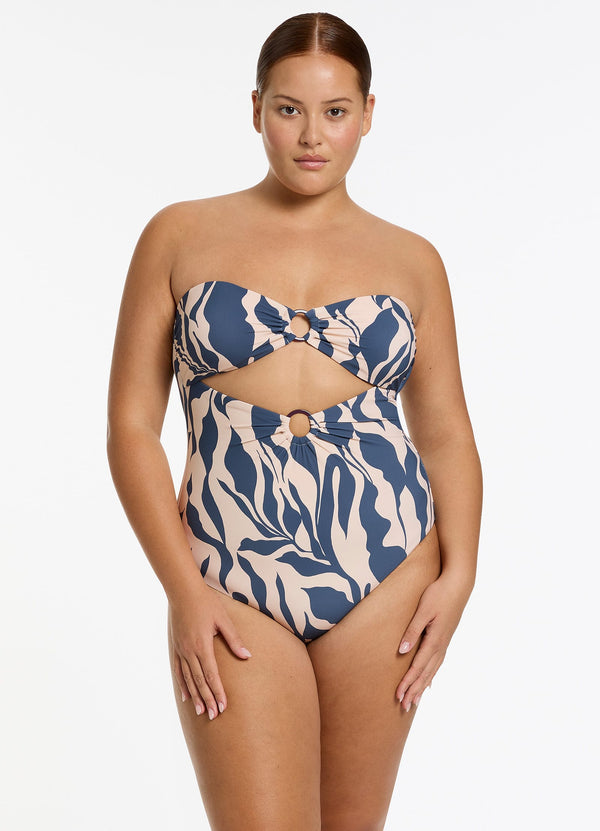 Sereno Cut Out Bandeau One Piece - Steel Blue