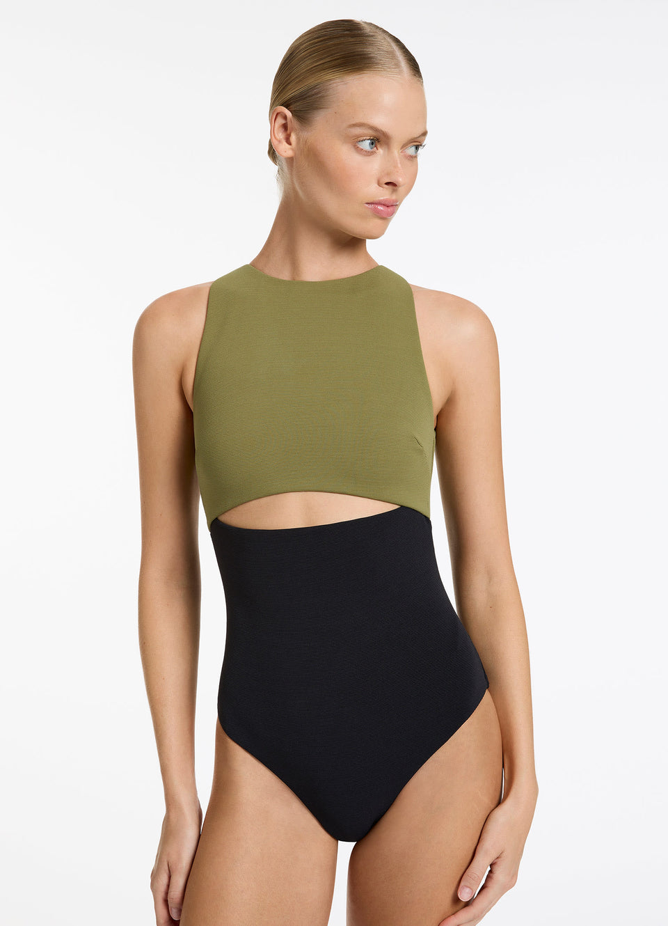 Versa Rib Cut Out High Neck One Piece