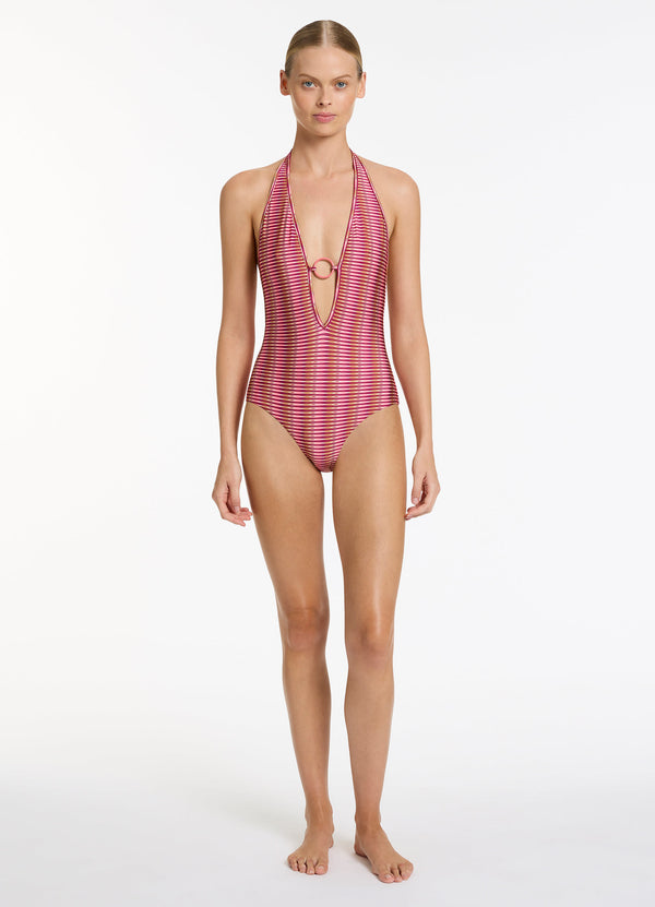 Alessia Geo Plunge One Piece - Peony