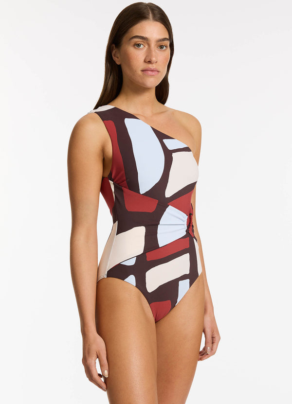 Zarla One Shoulder One Piece - Ruby