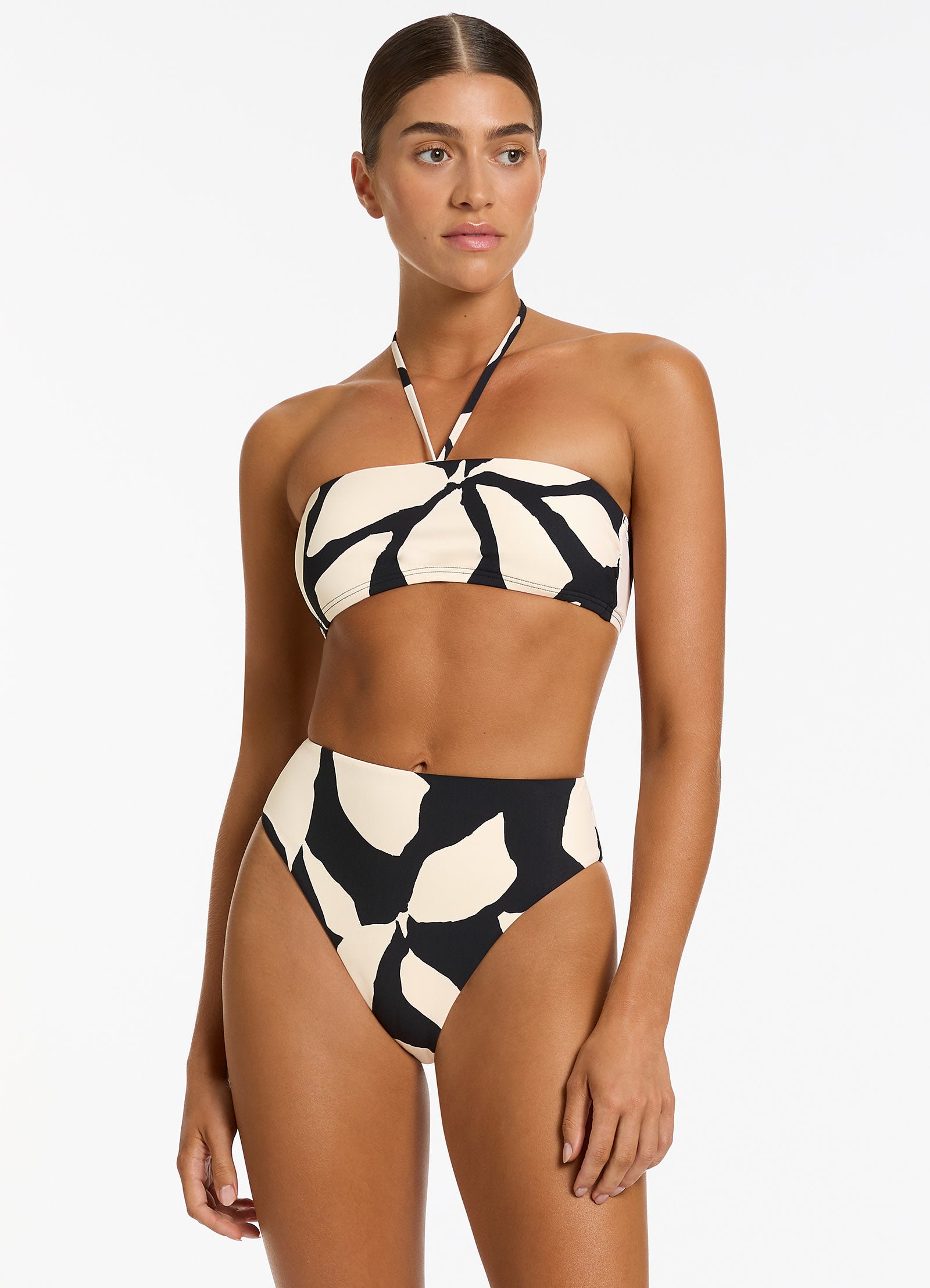 Fiore High Waist High Leg Bikini Bottom Black JETS Australia