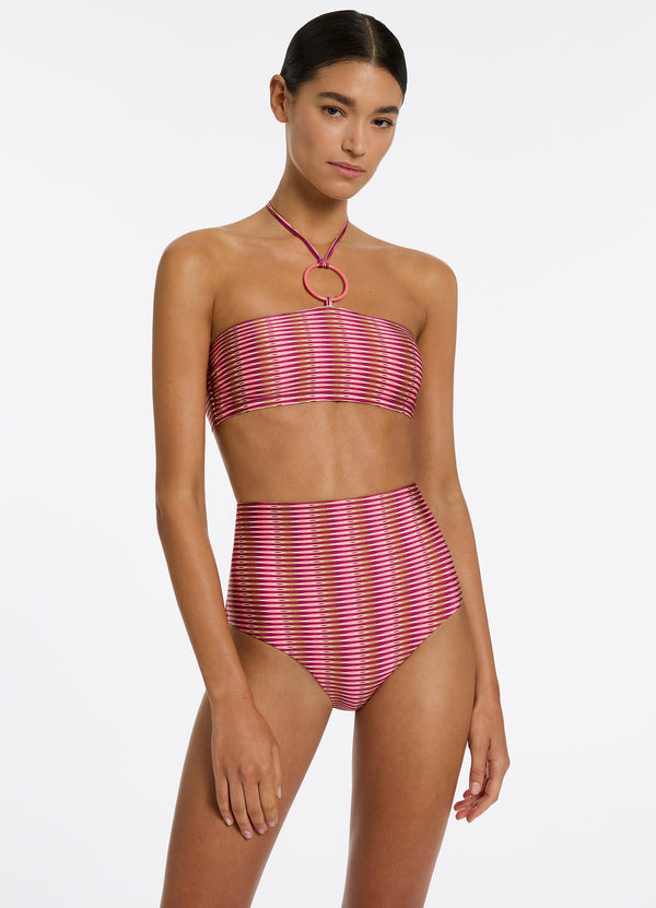 Alessia Geo High Waist Bikini Bottom - Peony