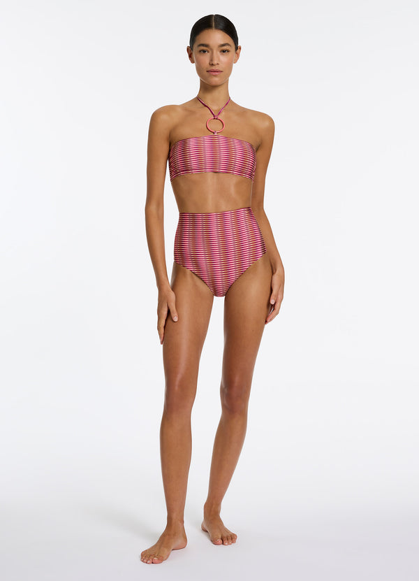 Alessia Geo High Waist Bikini Bottom - Peony