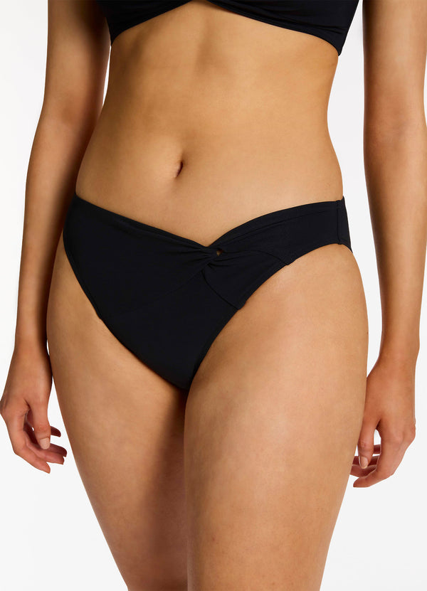 Twist Front Hipster Bikini Bottom - Black