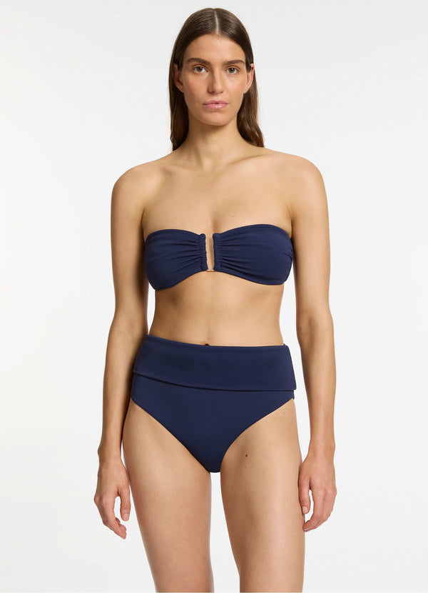 Isla Rib Fold Down High Waisted Bikini Bottom - Ink