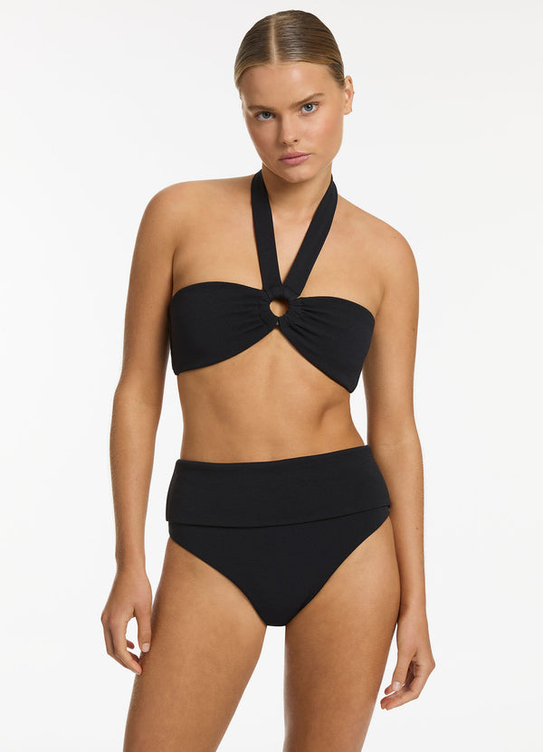 Isla Rib Bandeau Bikini Halter Top - Black