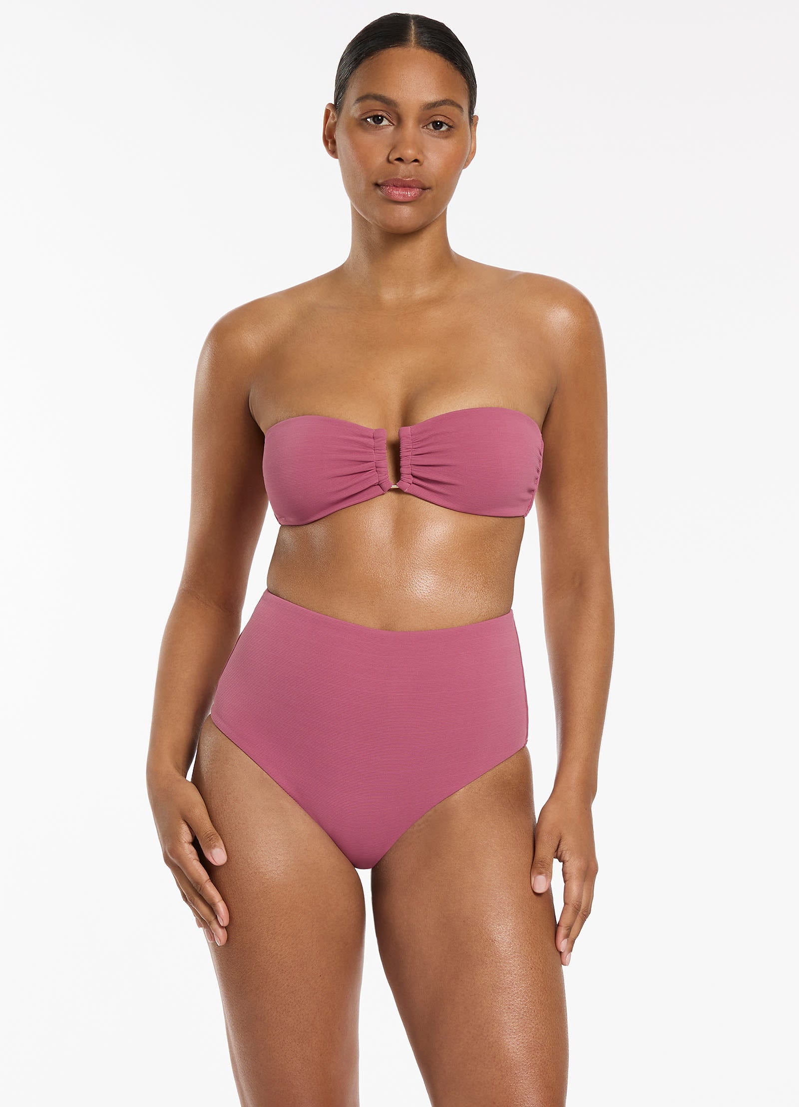 Isla Rib U Trim Bandeau Bikini Top Mauve JETS Australia