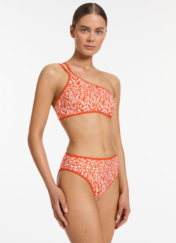 Sereno Ditsy One Shoulder Bikini Top - Coral