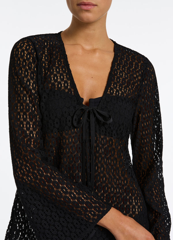 Stretch Lace Kaftan - Black