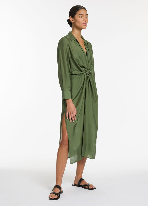 Jetset Wrap Shirt Dress - Olive