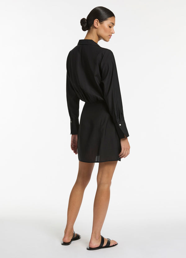Jetset Draped Shirt Dress - Black – JETS Australia
