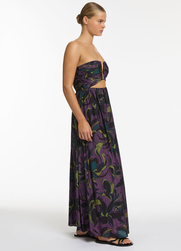 Midnight Tropical Cut Out Strapless Dress - Amethyst