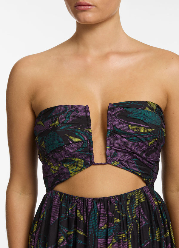 Midnight Tropical Cut Out Strapless Dress - Amethyst