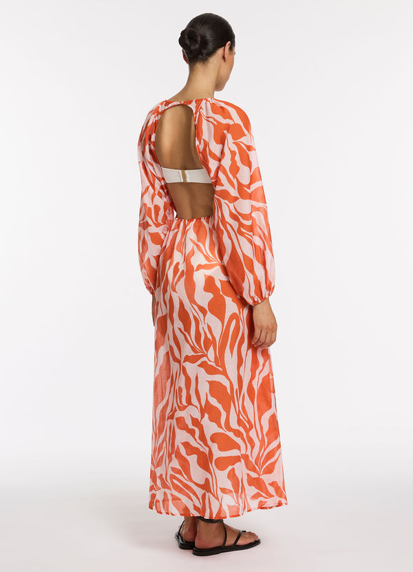 Sereno Ditsy Long Sleeve Maxi Dress - Coral