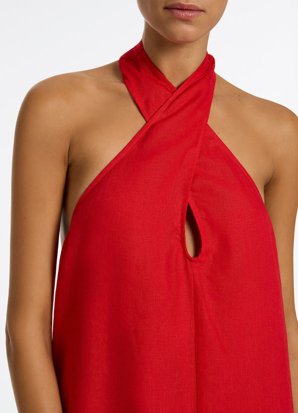 Jetset Low Back Halter Dress - Rosso