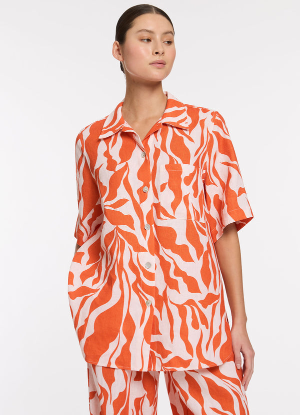 Sereno Ditsy Short Sleeve Shirt - Coral