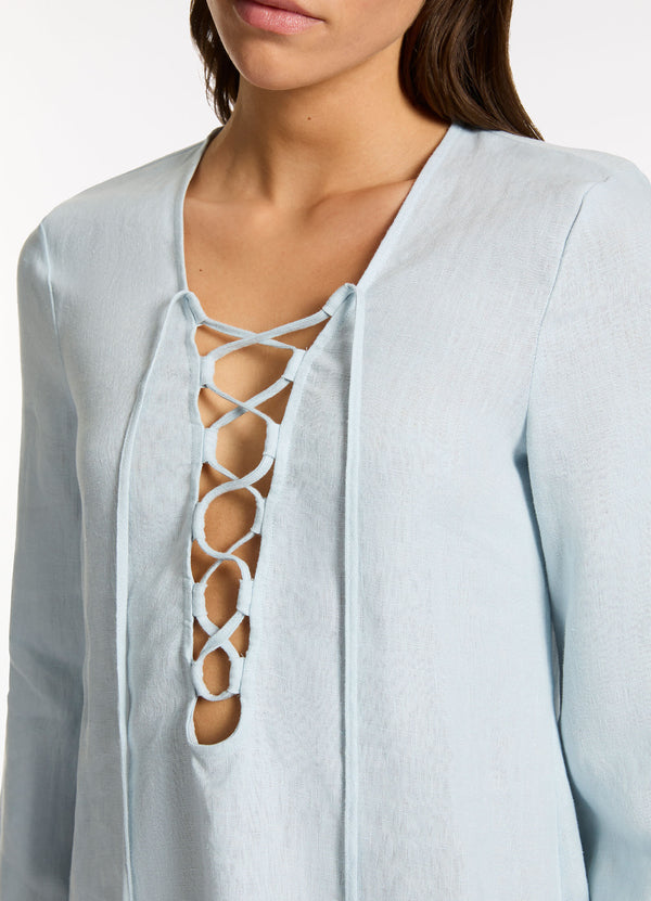 Zarla Tie Front Mini Cover Up - Pebble