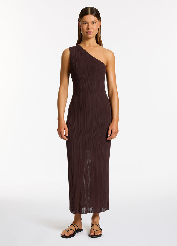 Jetset Knit One Shoulder Dress - Chocolate