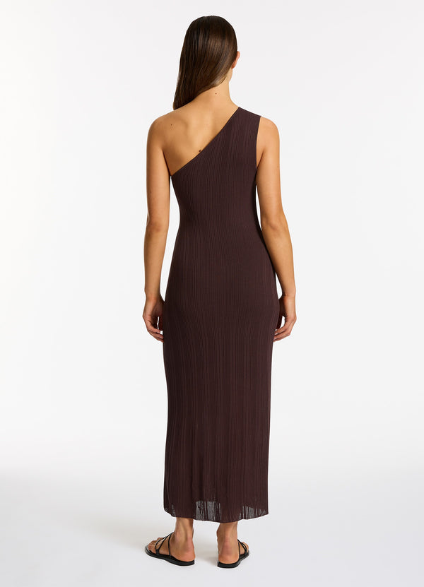 Jetset Knit One Shoulder Dress - Chocolate