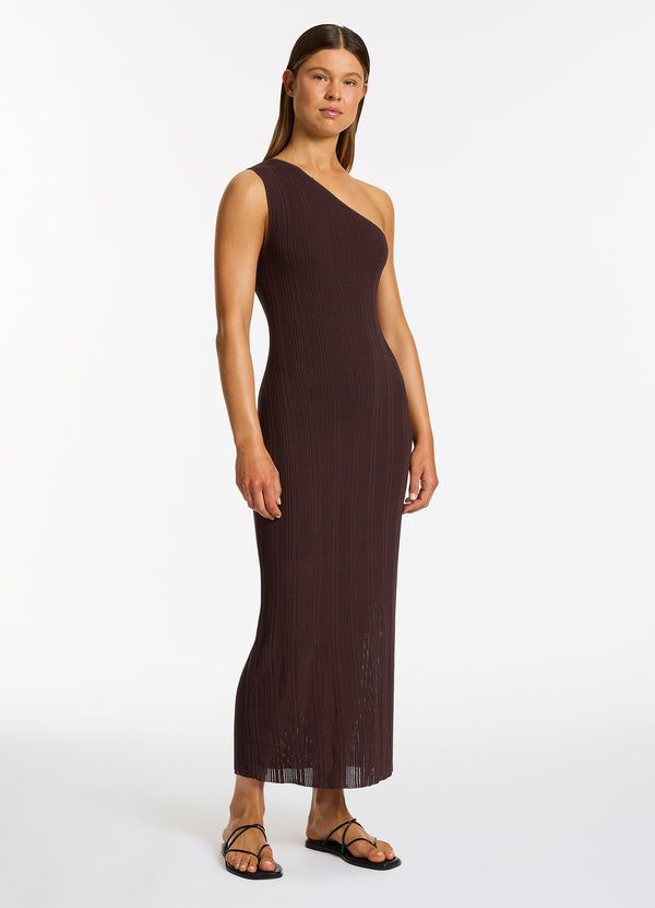 Jetset Knit One Shoulder Dress - Chocolate