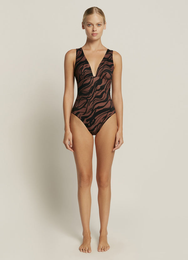 Nomade Plunge One Piece - Burnt Clay/Black