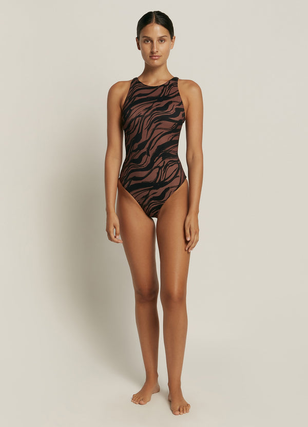 Nomade High Neck One Piece - Burnt Clay/Black