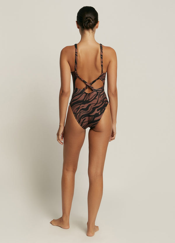 Nomade High Neck One Piece - Burnt Clay/Black