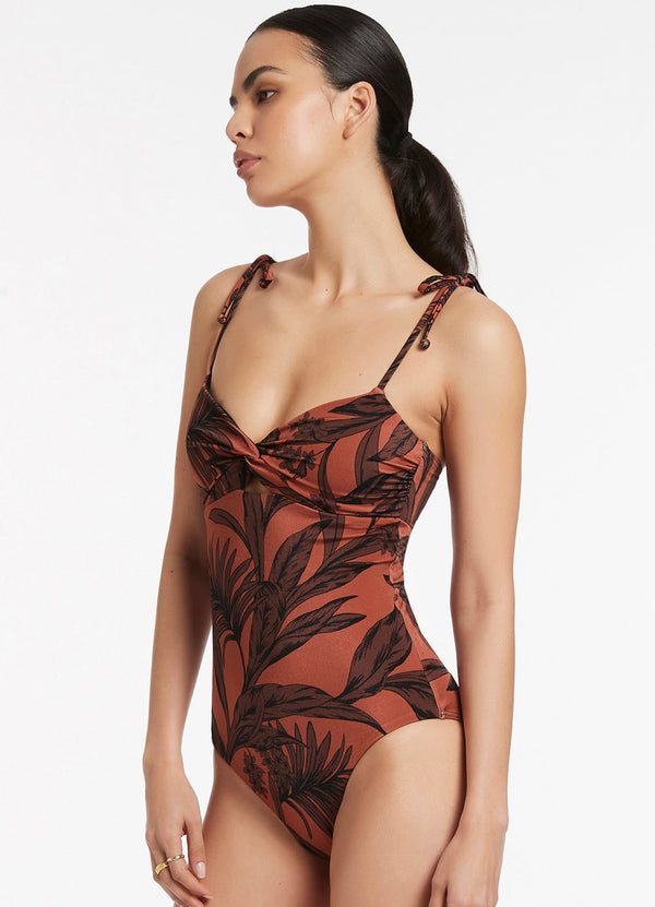 Desert Palm Twist Front One Piece - Terracotta