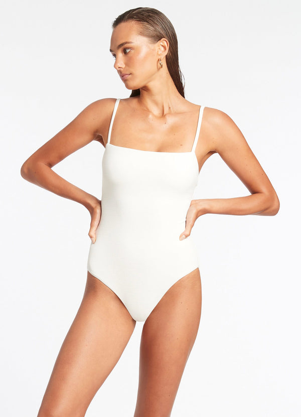 Stretch Nylon Belted One-Shoulder Swimsuit