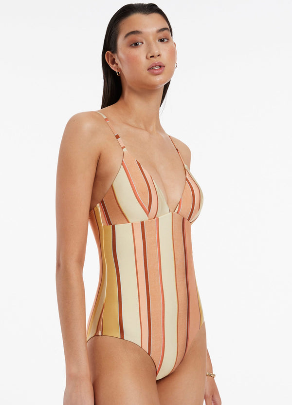 Fira Stripe V-Neckline One Piece - Marigold