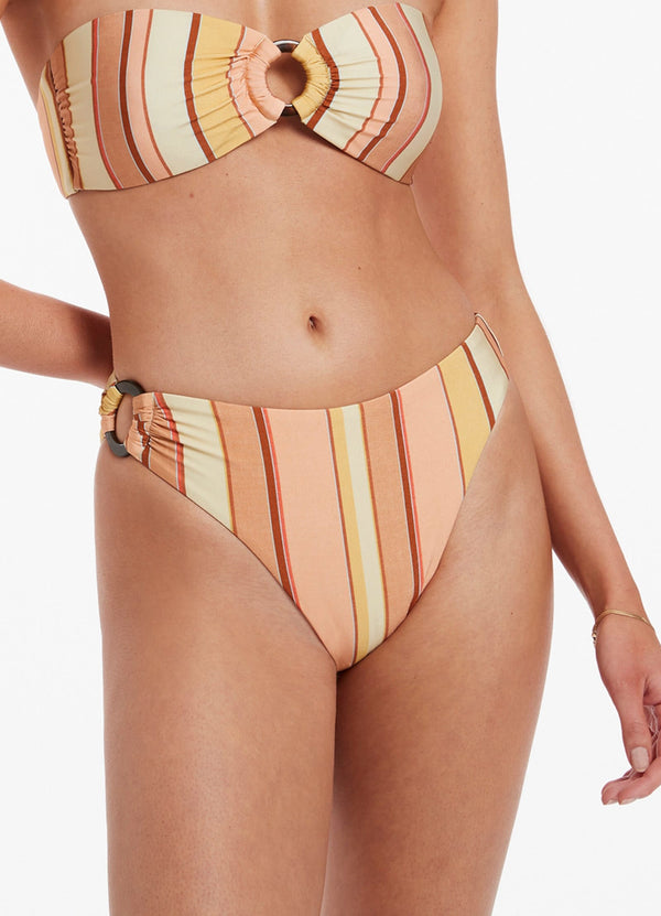 Fira Stripe High Leg Trim Bikini Bottom - Marigold