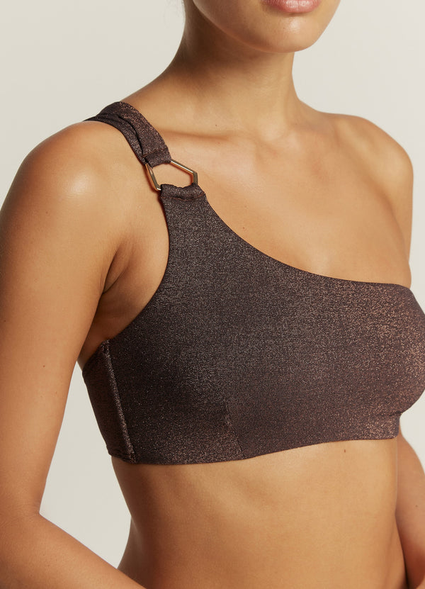 Paloma One Shoulder Top - Black/Copper