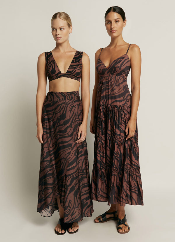 Nomade Tiered Maxi Dress - Burnt Clay/Black