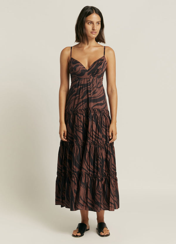 Nomade Tiered Maxi Dress - Burnt Clay/Black