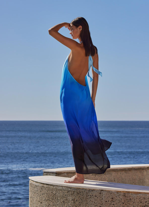 Oia Sunset Halter Maxi Dress - Ocean